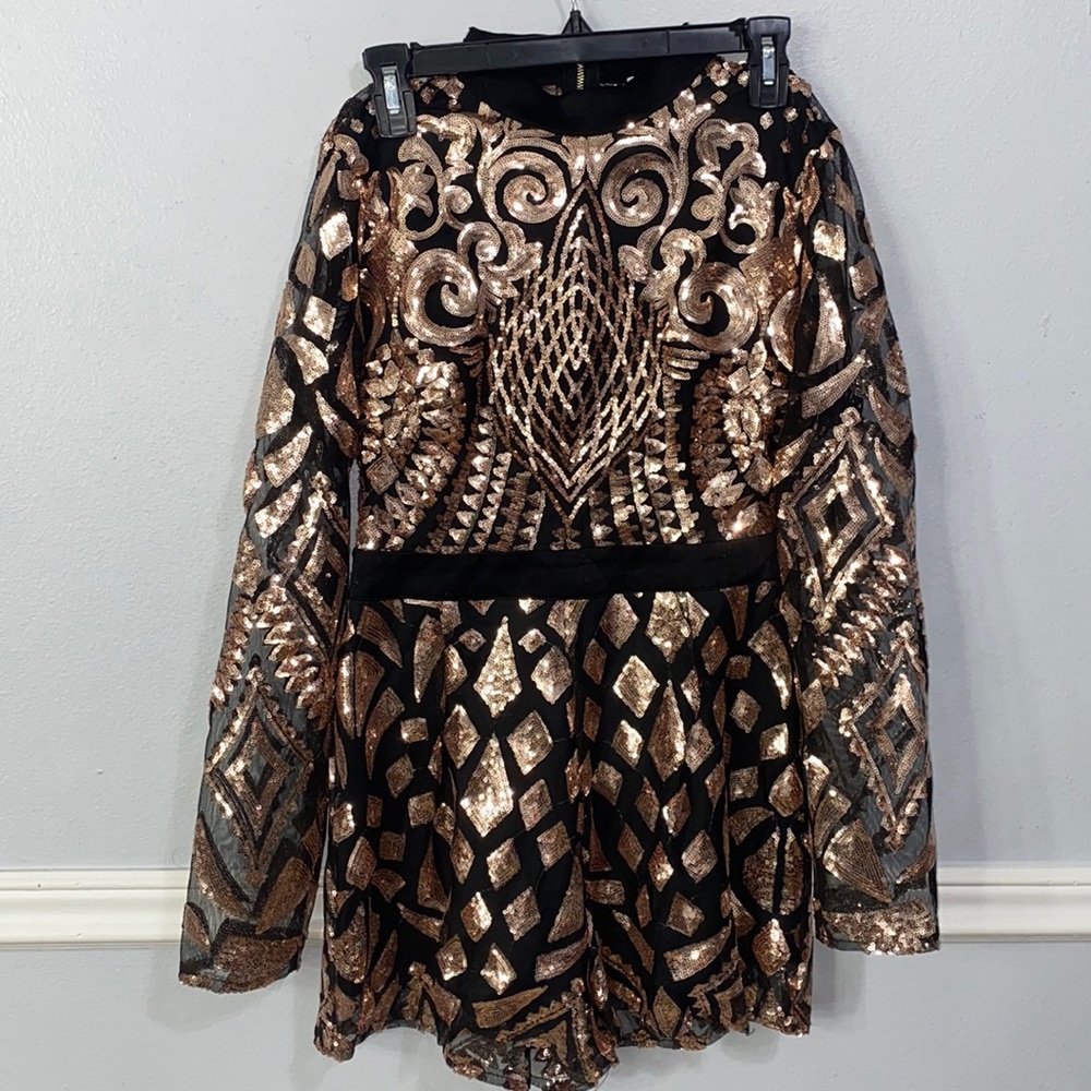 Rose Gold Polyester Sequin Romper Size: S